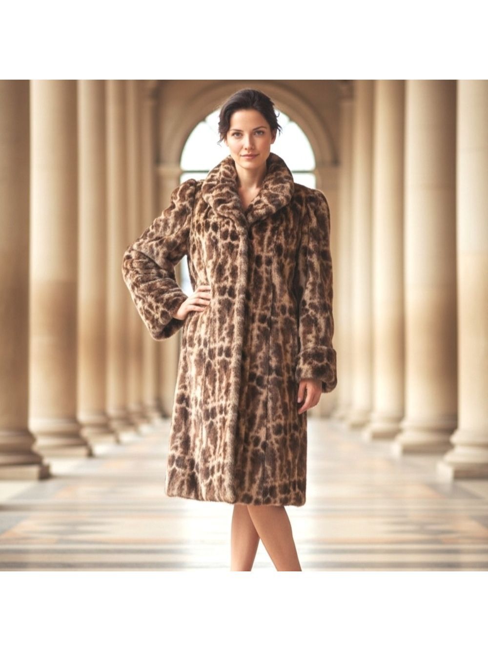 Brown Faux Fur winter coat brown animal print Size M 🆕